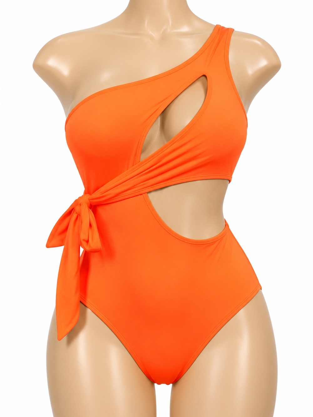 Fashion Nova Neon Orange One Shoulder Wrap Swimsuit Size 2X
